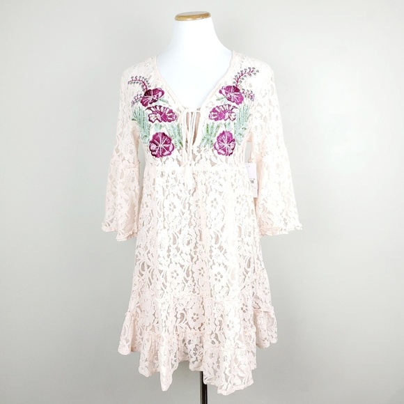 Guess Pink Capri Lace Boho Embroidered Dress - Picture 2 of 7